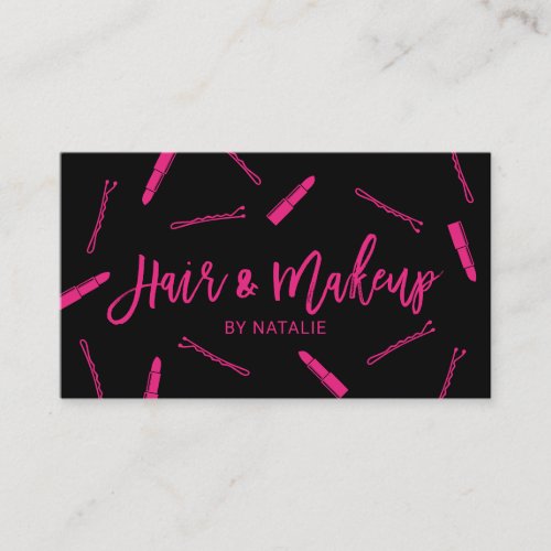 Hair Stylist  Makeup Artist Black  Pink Salon Business Card