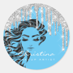 Hair Stylist Makeup Artist Glitter Eyelash Gray Classic Round Sticker