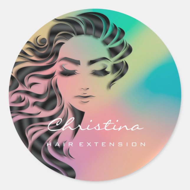 Hair Stylist Makeup Artist Glitter Eyelash Ombre Classic Round Sticker (Front)