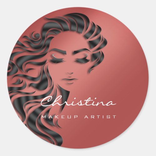 Hair Stylist Makeup Artist Glitter Eyelash Red Classic Round Sticker