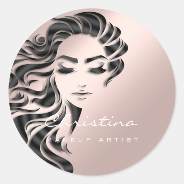 Hair Stylist Makeup Artist Glitter Eyelash Rose Classic Round Sticker (Front)