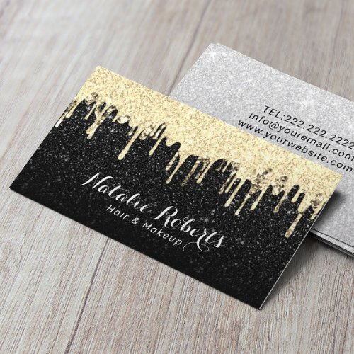 Hair Stylist Makeup Artist Gold Drips Glitter Business Card