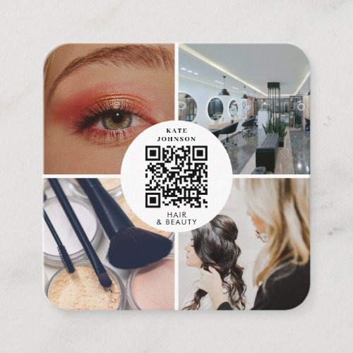 Hair Stylist Makeup Artist QR Social Media Icons Square Business Card