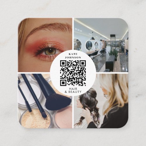 Hair Stylist Makeup Artist QR Social Media Icons Square Business Card