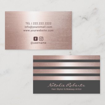 Hair Stylist Makeup Artist Rose Gold Copper Gray Business Card | Zazzle