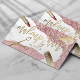 Hair Stylist Makeup Artist Rose Gold Typography Business Card