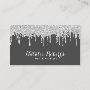 Hair Stylist & Makeup Artist Silver Glitter Drips Business Card
