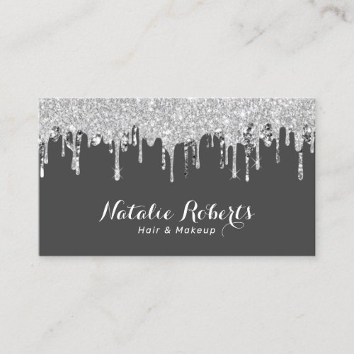 Hair Stylist  Makeup Artist Silver Glitter Drips Business Card