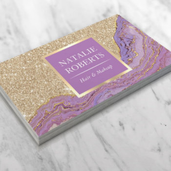 Hair Stylist Makeup Artist Trendy Gold & Purple Business Card by cardfactory at Zazzle