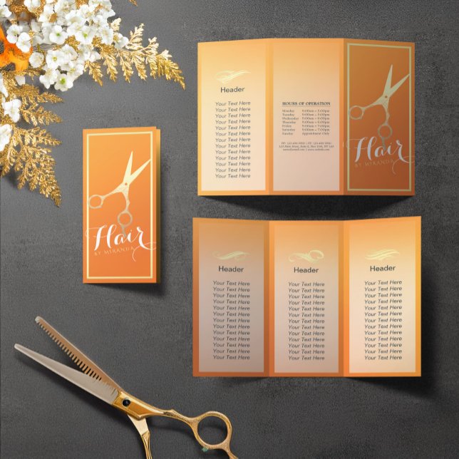 Hair stylist Makeup Salon Gold Scissors Tri-Fold (Creator Uploaded)