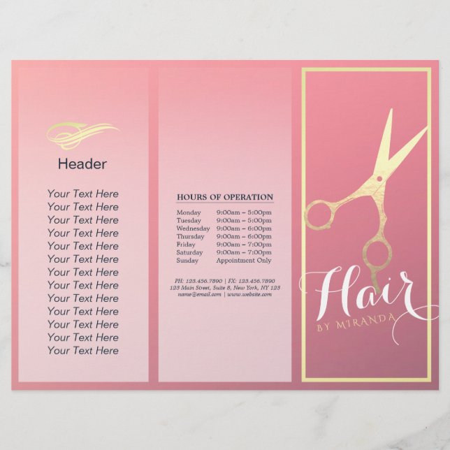 Hair stylist Makeup Salon Gold Scissors Tri-Fold (Front)