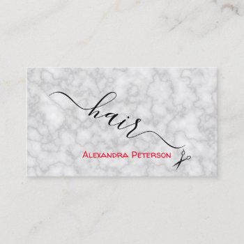 Hair Stylist - Marble And Red Name Business Card by Frankipeti at Zazzle