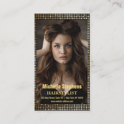 Hair Stylist Metallic Gold  Black QR Code Business Card