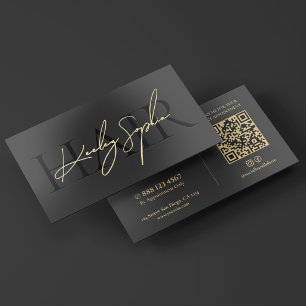 Hair Stylist Minimal Hair Salon Black Gold Foil Business Cards