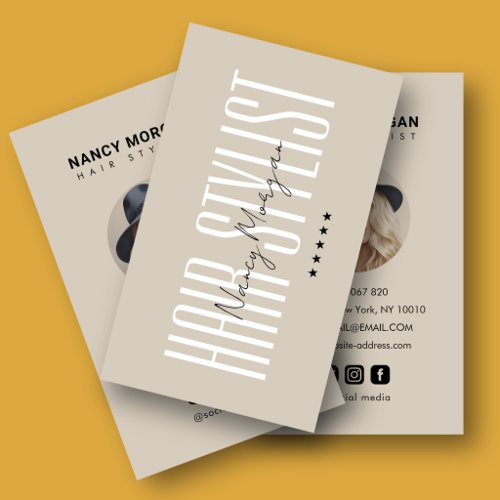 Hair Stylist Minimalist Beige Modern Profile Photo Business Card