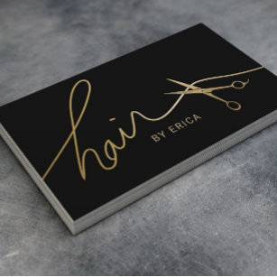 Hair Stylist Minimalist Black & Gold Typography Business Card