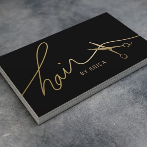Hair Stylist Minimalist Black  Gold Typography Business Card