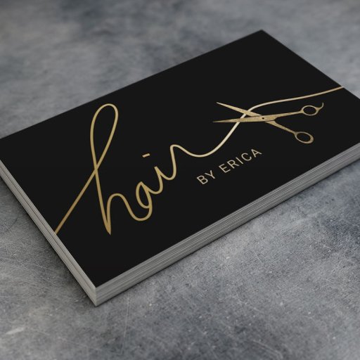 Customizable Hair Stylist Minimalist Black &amp; Gold Typography Business Card