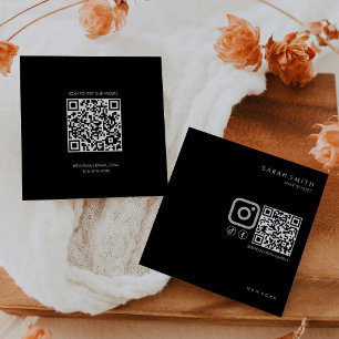 Hair Stylist Minimalist Black Gray QR Code  Square Business Card