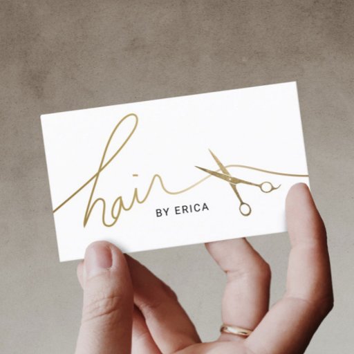 Customizable Hair Stylist Minimalist Gold Script &amp; Scissor Business Card