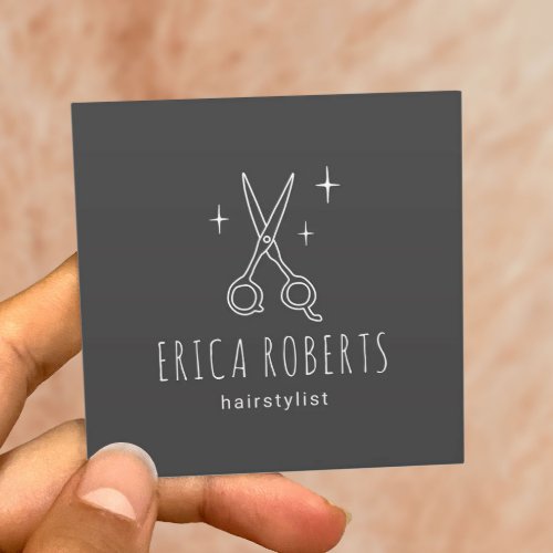 Hair Stylist Minimalist Scissor Beauty Salon Dark Square Business Card