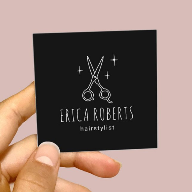 Hair Stylist Minimalist Scissor Drawing Salon Square Business Card (Creator Uploaded)