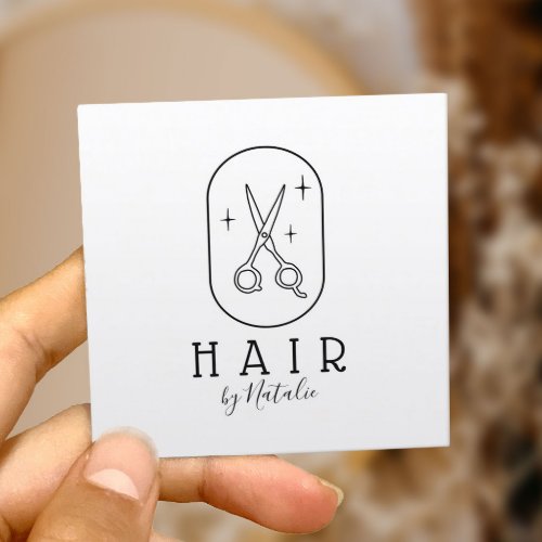 Hair Stylist Minimalist Scissor Logo Beauty Salon Square Business Card