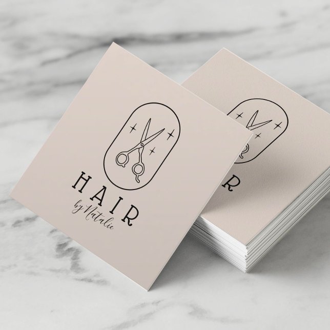 Hair Stylist Minimalist Scissor Logo Pastel Salon Square Business Card (Creator Uploaded)