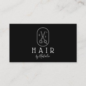 Hair Stylist Minimalist Scissor Logo Plain Black Business Card | Zazzle