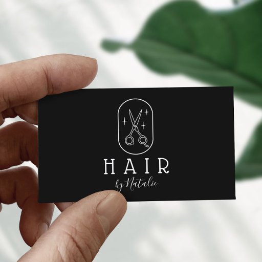 Customizable Hair Stylist Minimalist Scissor Logo Plain Black Business Card