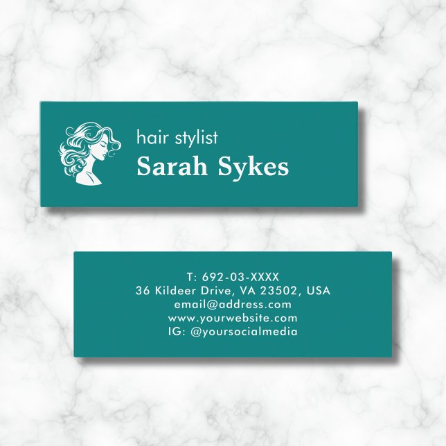 Hair Stylist Minimalist Scissor Salon Custom Teal Mini Business Card (Creator Uploaded)