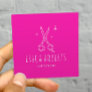 Hair Stylist Minimalist Scissor Salon Hot Pink Square Business Card