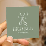 Hair Stylist Minimalist Scissor Salon Sage Green Square Business Card<br><div class="desc">Hair Stylist Minimalist Scissor Sage Green Beauty Salon Business Cards.</div>