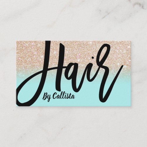 Hair Stylist Mint Gold Glitter Typography Business Card