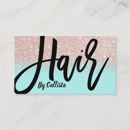 Hair Stylist Mint Rose Gold Glitter Typography Business Card