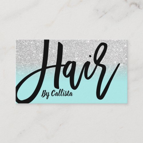 Hair Stylist Mint Silver Glitter Typography Business Card