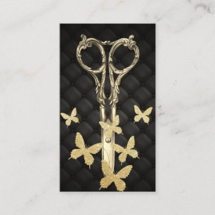 Hair Stylist Moden Gold Scissor & Butterflies Business Card
