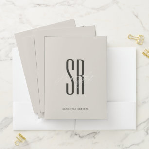 Hair stylist modern beige gray monogram initials pocket folder