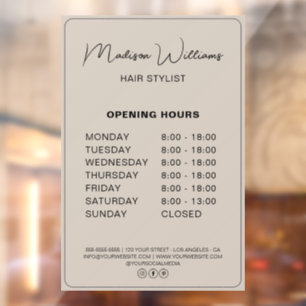 Hair Stylist Modern Beige Opening Hours Window Cling