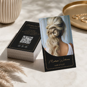 Hair Stylist Modern Black and Gold Business Card