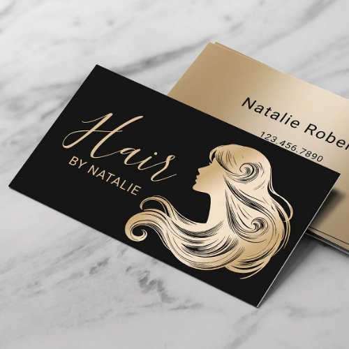 Hair Stylist Modern Black  Gold Beauty Salon Business Card
