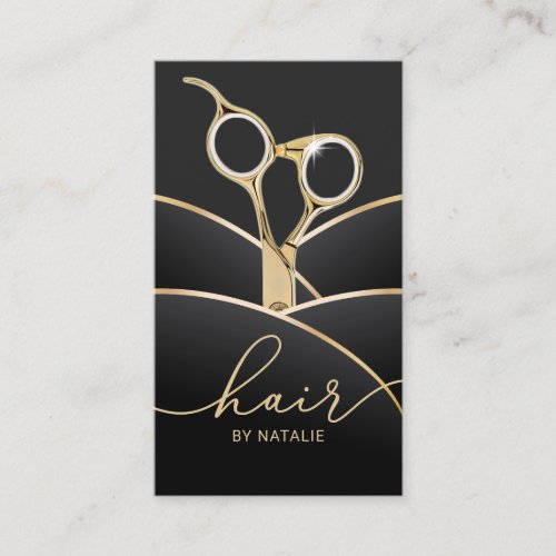Hair Stylist Modern Black  Gold Hair Salon Business Card