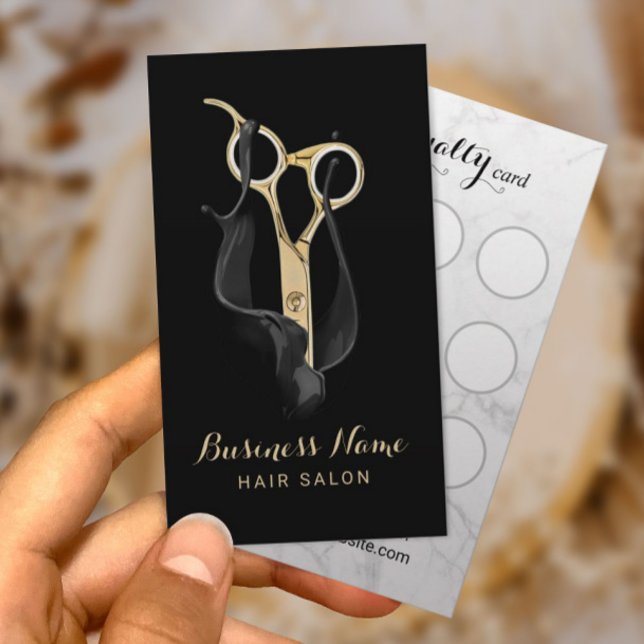 Hair Stylist Modern Black & Gold Salon Loyalty Card (Creator Uploaded)