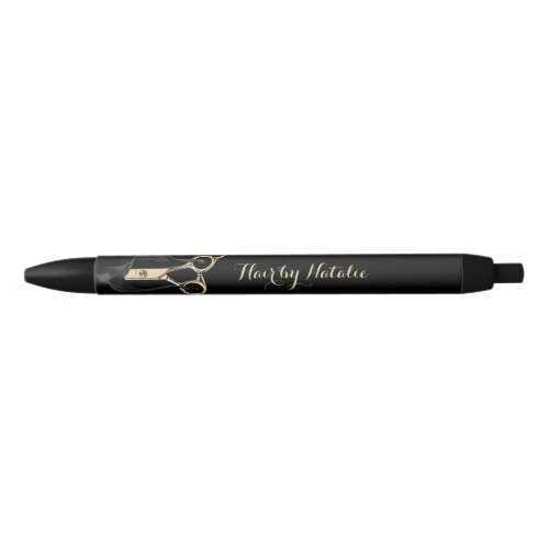 Hair Stylist Modern Black  Gold Scissor Salon Black Ink Pen