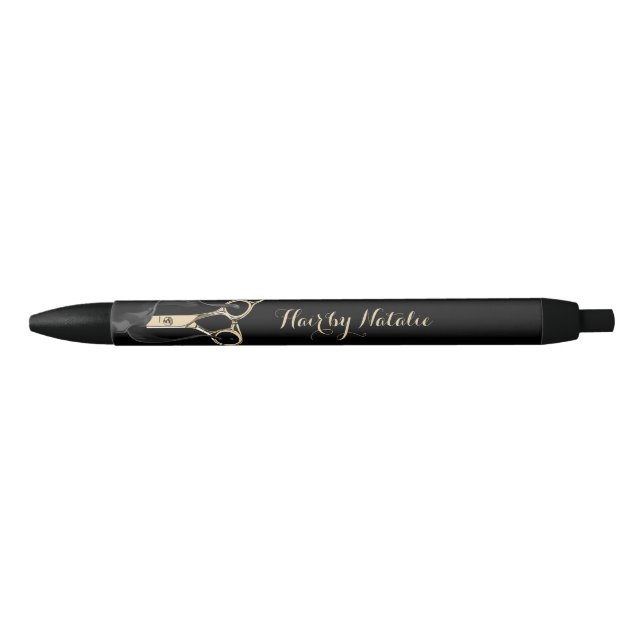 Hair Stylist Modern Black & Gold Scissor Salon Pen (Front)