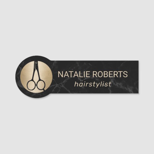Hair Stylist Modern Black Marble Beauty Salon Name Tag Zazzle Com