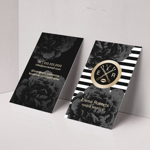 Customizable Makeup Artist &amp; Hair Stylist Modern Stripes Floral Business Card