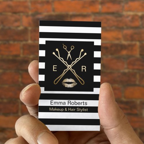 Makeup Artist Hair Stylist Modern Stripes Salon Business Card