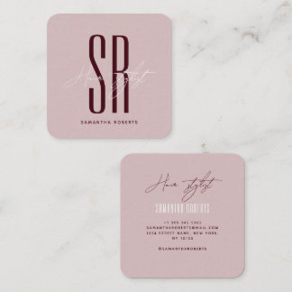 Hair stylist modern blue monogram initials square business card