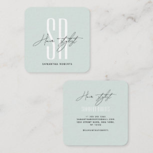 Hair stylist modern blue monogram initials square business card